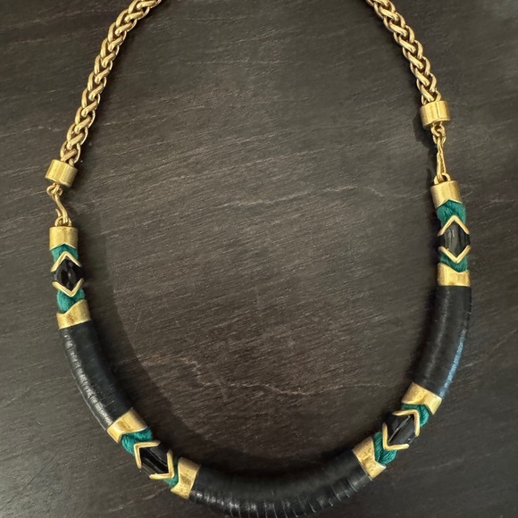 Chic Black and Gold Necklace with Teal Accents - Picture 3 of 5